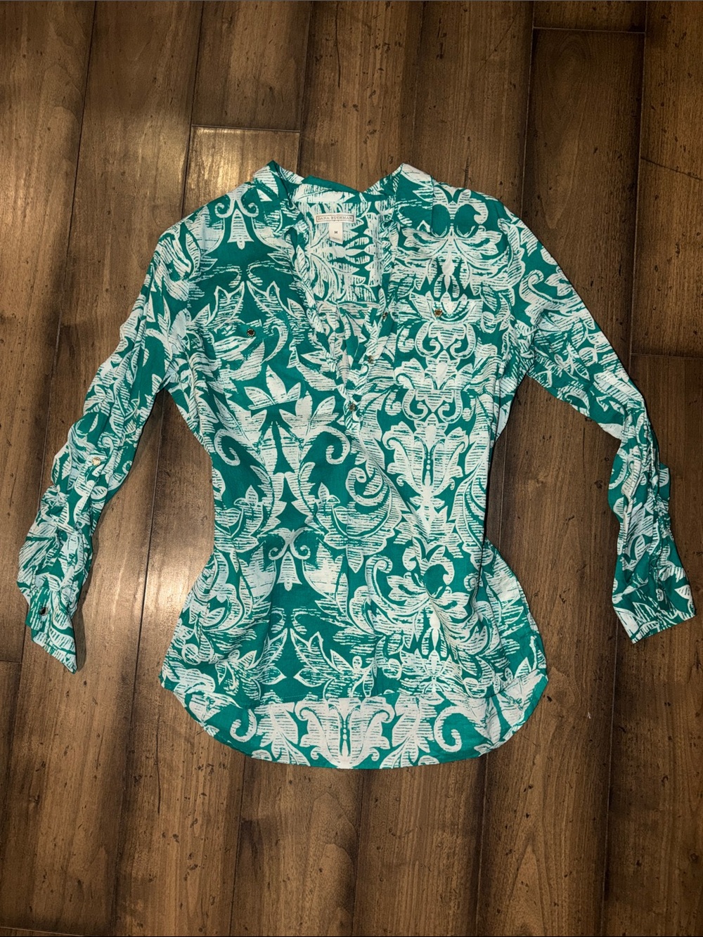 🦚WOMEN’S GREEN AND WHITE FLORAL PRINT V-NECK TUNIC STYLE BLOUSE🦚